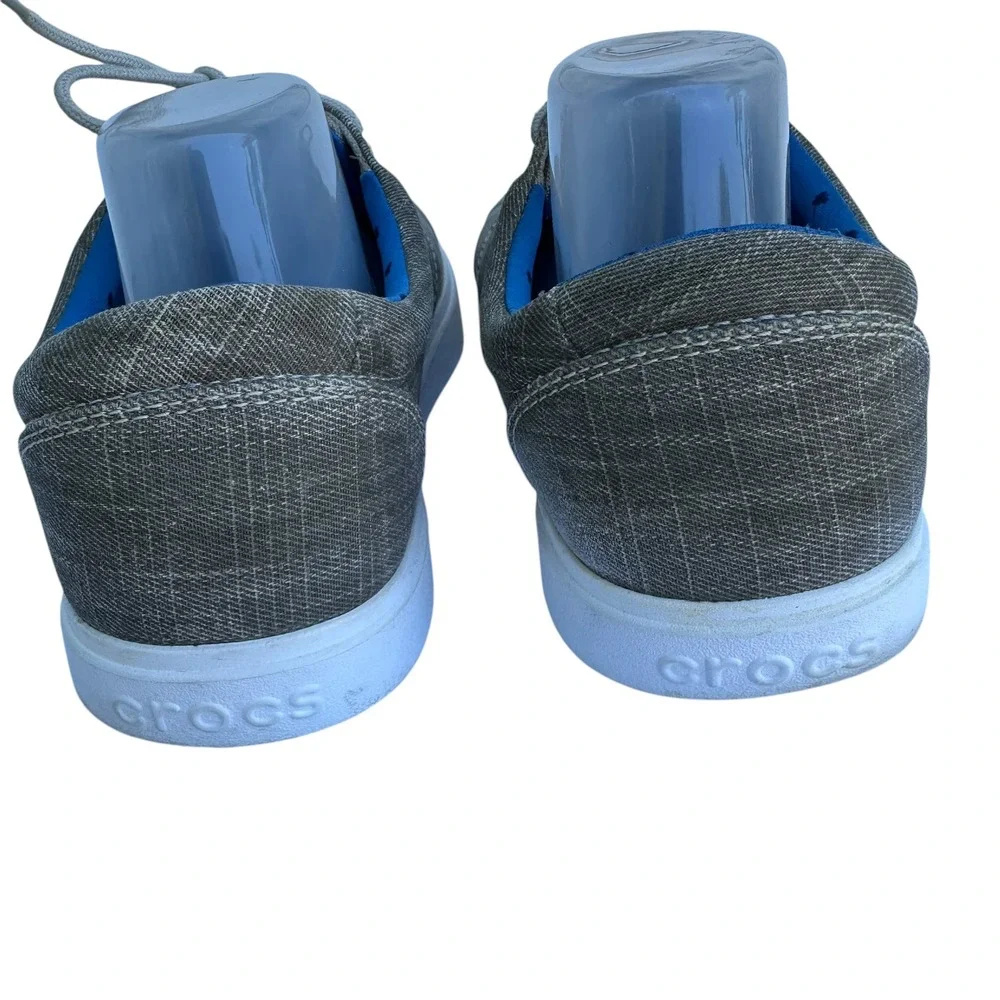 Crocs Walu Canvas Loafers‎ Mens 11 Grey Lace Up Casual Comfort Shoes 203969